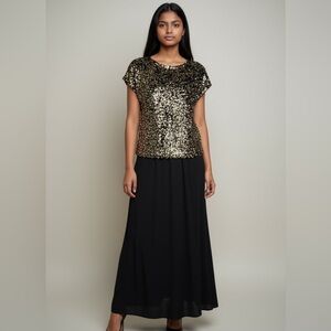 Cable and Gauge sequin ladies short sleeve top crewneck Velveteen back Medium